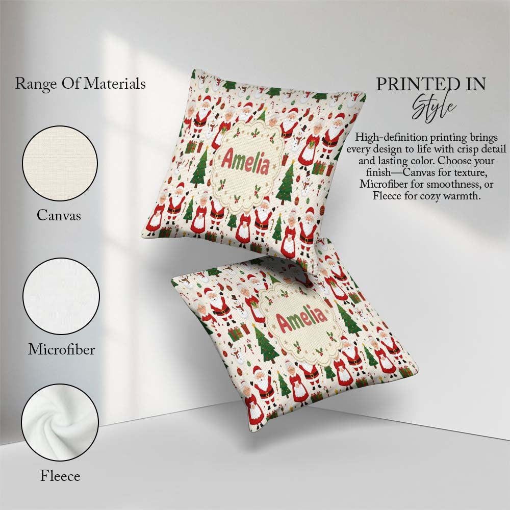 Custom Name Santa Claus Mrs Snowman Gift Candy Confetti on White Square Filled Cushion Throw Pillow Sofa Bed Home Decor Zip Washable UK Made