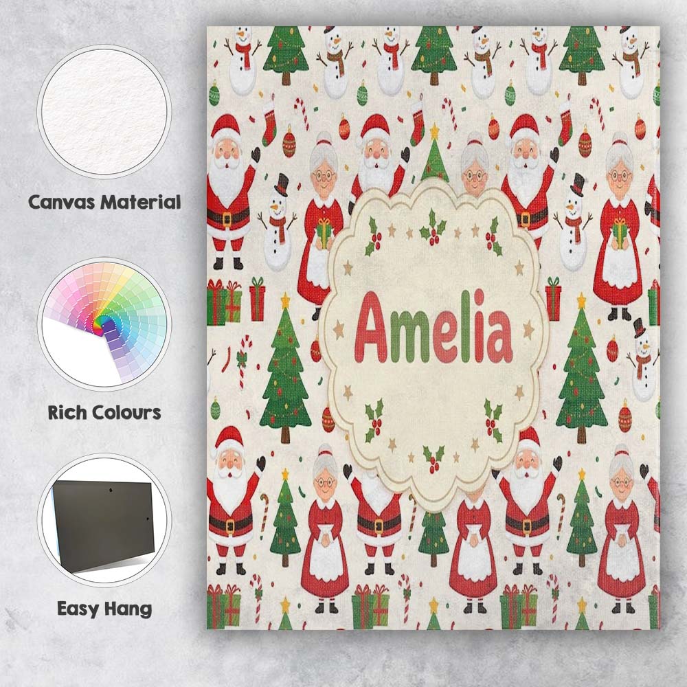 Personalised Name Santa Claus Mrs Snowman Custom  Unique Gift Idea Elegant Feature Canvas Wall Art Print Decor Picture Ready to Hang