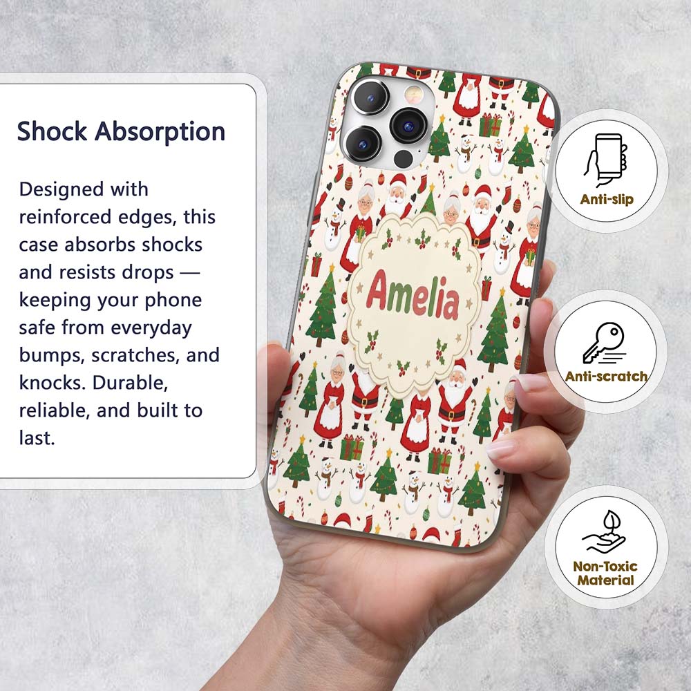 Santa Claus Mrs Snowman Gift Candy Confetti on Custom Name Protective Phone Case Mobile Cover Durable Everyday Smartphone Shock Resistant