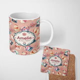 Personalized Custom Name Snowman Snow Globe Poinsettia Winter Christmas on Peach Background 11oz Ceramic Coffee Tea Mug White Large Handle