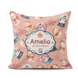 Custom Name Snowman Snow Globe Poinsettia Winter Christmas Peach Square Filled Cushion Throw Pillow Sofa Bed Home Decor Zip Washable UK Made
