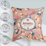 Custom Name Snowman Snow Globe Poinsettia Winter Christmas Peach Square Filled Cushion Throw Pillow Sofa Bed Home Decor Zip Washable UK Made