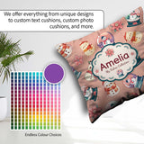 Custom Name Snowman Snow Globe Poinsettia Winter Christmas Peach Square Filled Cushion Throw Pillow Sofa Bed Home Decor Zip Washable UK Made