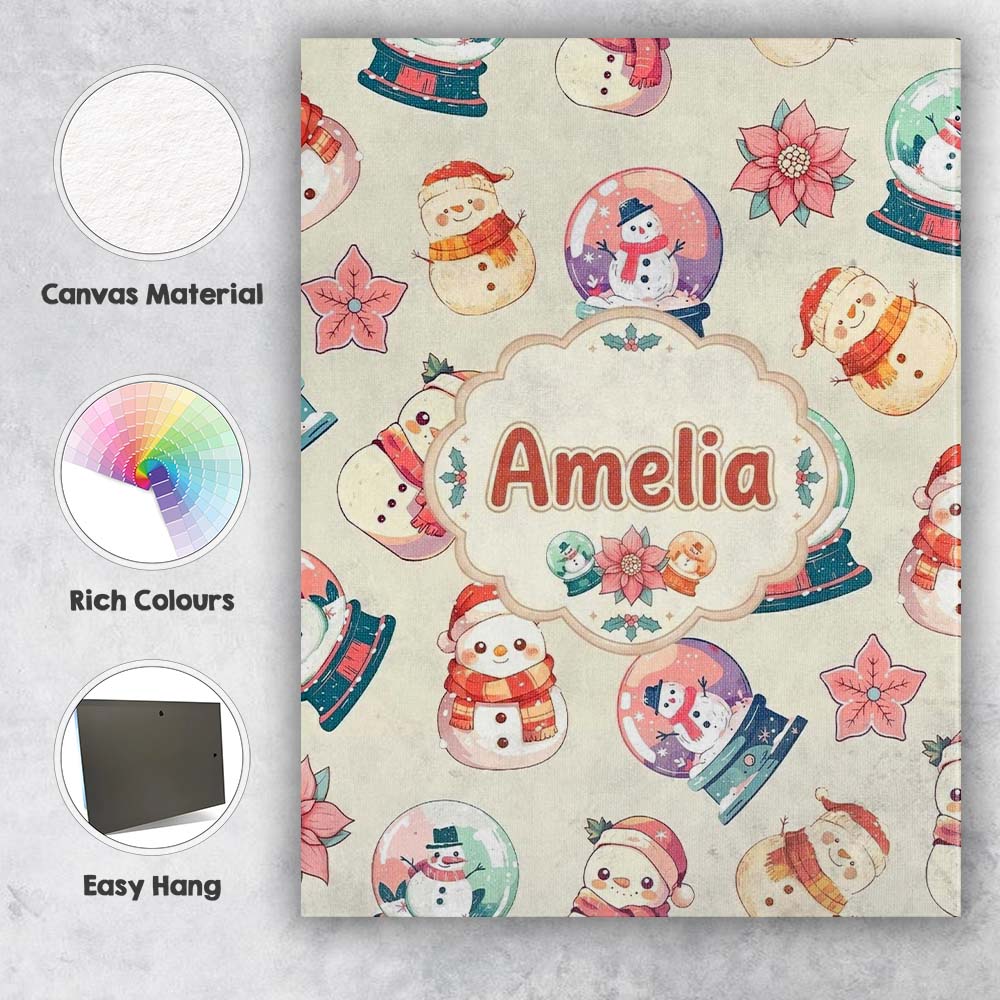 Personalised Name Snowman Snow Globe Custom Premium Decorative Design Modern Room Accent Canvas Wall Art Print Decor Picture Ready to Hang