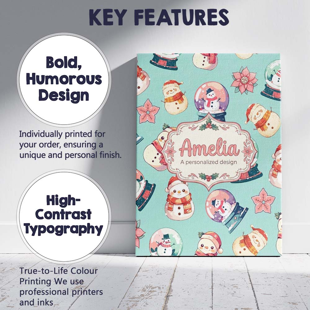 Personalised Name Snowman Snow Globe Custom Premium Decorative Design Modern Room Accent Canvas Wall Art Print Decor Picture Ready to Hang