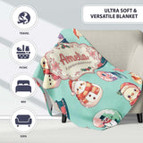 Snowman Snow Globe Poinsettia Winter Christmas on Teal Background  Personalised Custom Name Super Soft Fleece Blanket Bed Sofa Throw