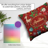 Custom Name Snowman Holly Leaves Red Background Seamless Pattern Square Filled Cushion Throw Pillow Sofa Bed Home Decor Zip Washable UK Made