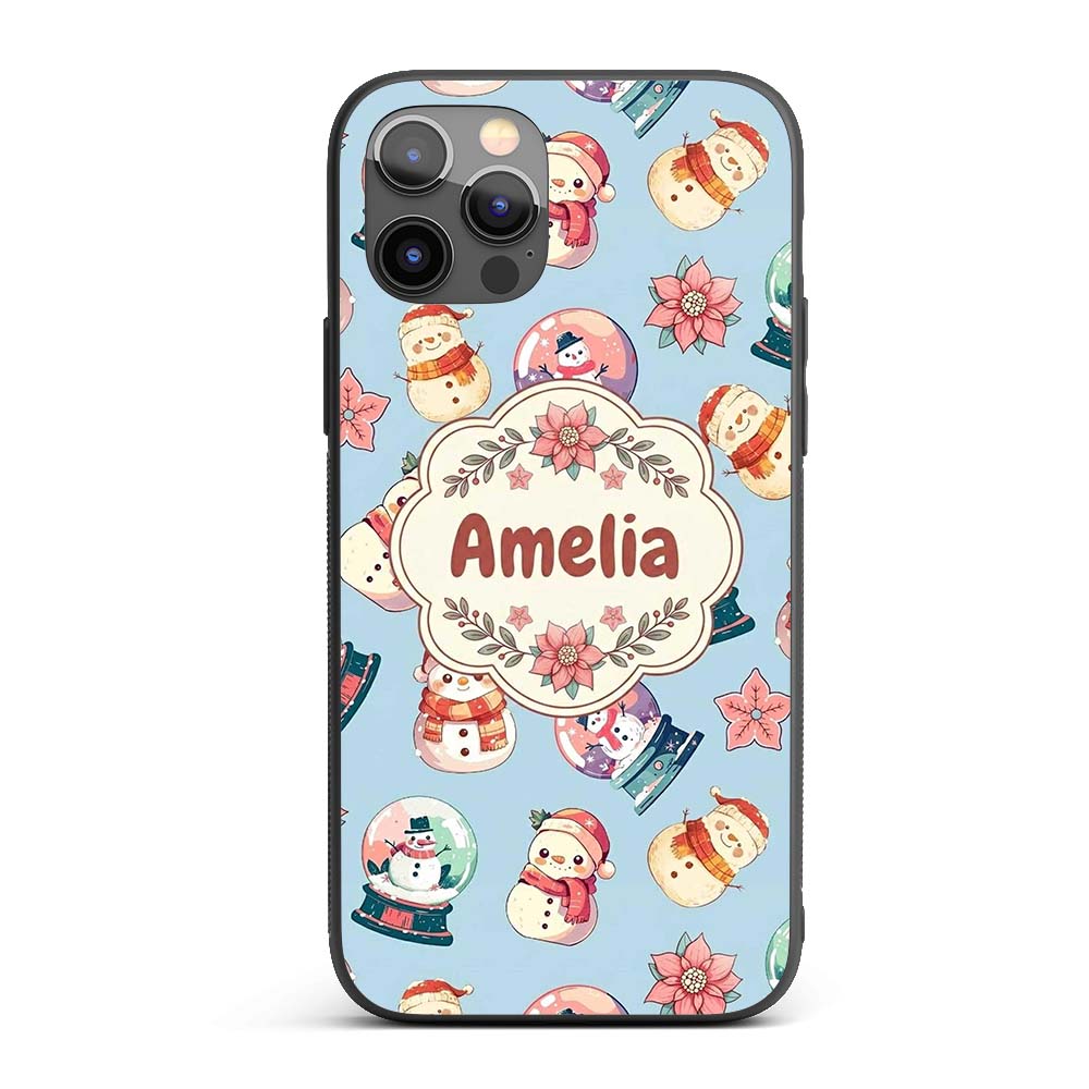 Snowman Snow Globe Poinsettia Winter Christmas on Custom Name Protective Phone Case Mobile Cover Durable Everyday Smartphone Shock Resistant