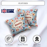 Custom Name Snow Globe Poinsettia Winter Christmas on Background Square Filled Cushion Throw Pillow Sofa Bed Home Decor Zip Washable UK Made