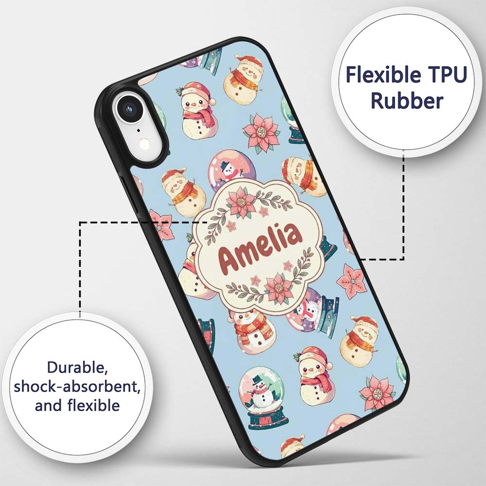 Snowman Snow Globe Poinsettia Winter Christmas on Custom Name Protective Phone Case Mobile Cover Durable Everyday Smartphone Shock Resistant