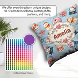 Custom Name Snow Globe Poinsettia Winter Christmas on Background Square Filled Cushion Throw Pillow Sofa Bed Home Decor Zip Washable UK Made