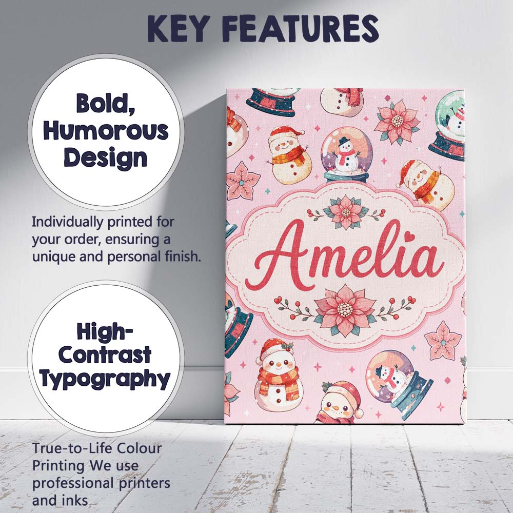 Personalised Name Snowman Snow Globe Custom Premium Decorative Design Modern Room Accent Canvas Wall Art Print Decor Picture Ready to Hang