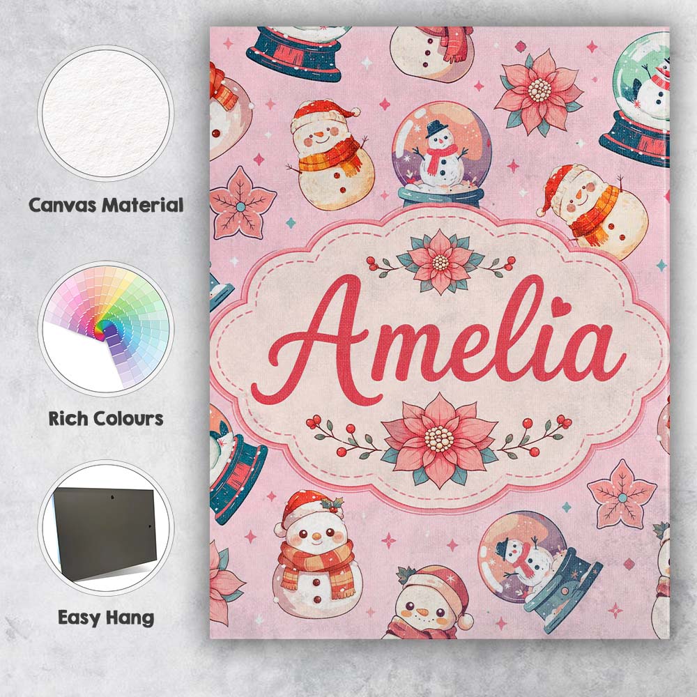 Personalised Name Snowman Snow Globe Custom Premium Decorative Design Modern Room Accent Canvas Wall Art Print Decor Picture Ready to Hang