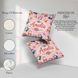 Custom Name Snowman Snow Globe Poinsettia Christmas on Soft Pink Square Filled Cushion Throw Pillow Sofa Bed Home Decor Zip Washable UK Made