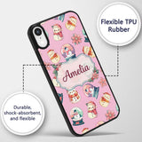 Cute Snowman Snow Globe Poinsettia Christmas on Custom Name Protective Phone Case Mobile Cover Durable Everyday Smartphone Shock Resistant