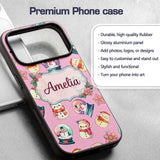 Cute Snowman Snow Globe Poinsettia Christmas on Custom Name Protective Phone Case Mobile Cover Durable Everyday Smartphone Shock Resistant