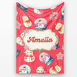 Cute Snowman Snow Globe Poinsettia Winter Christmas on Red  Personalised Custom Name Super Soft Fleece Blanket Bed Sofa Throw