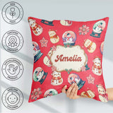 Custom Name Cute Snowman Snow Poinsettia Winter Christmas on Red Square Filled Cushion Throw Pillow Sofa Bed Home Decor Zip Washable UK Made