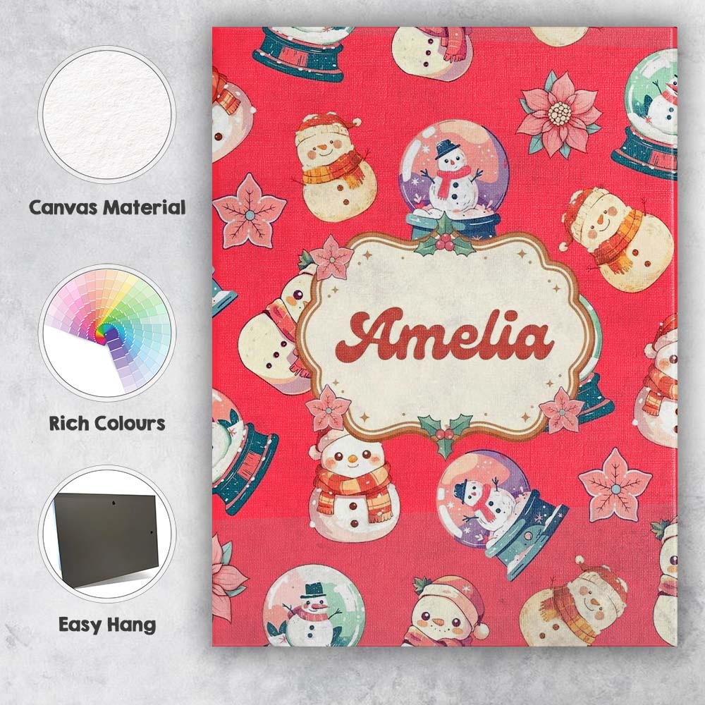 Personalised Name Cute Snowman Snow Globe Custom  Unique Gift Idea Elegant Feature Canvas Wall Art Print Decor Picture Ready to Hang