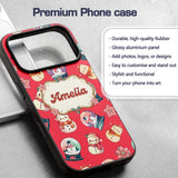 Cute Snowman Snow Globe Poinsettia Printed Design Custom Name Protective Phone Case Mobile Cover Durable Everyday Smartphone Shock Resistant