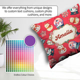 Custom Name Cute Snowman Snow Poinsettia Winter Christmas on Red Square Filled Cushion Throw Pillow Sofa Bed Home Decor Zip Washable UK Made