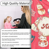Cute Snowman Snow Globe Poinsettia Winter Christmas on Red  Personalised Custom Name Super Soft Fleece Blanket Bed Sofa Throw