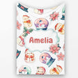 Cute Snowman Snow Globe Poinsettia Christmas on Light Grey  Personalised Custom Name Super Soft Fleece Blanket Bed Sofa Throw