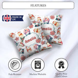 Custom Name Cute Snowman Snow Globe Poinsettia Christmas on Grey Square Filled Cushion Throw Pillow Sofa Bed Home Decor Zip Washable UK Made