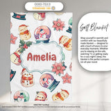 Cute Snowman Snow Globe Poinsettia Christmas on Light Grey  Personalised Custom Name Super Soft Fleece Blanket Bed Sofa Throw