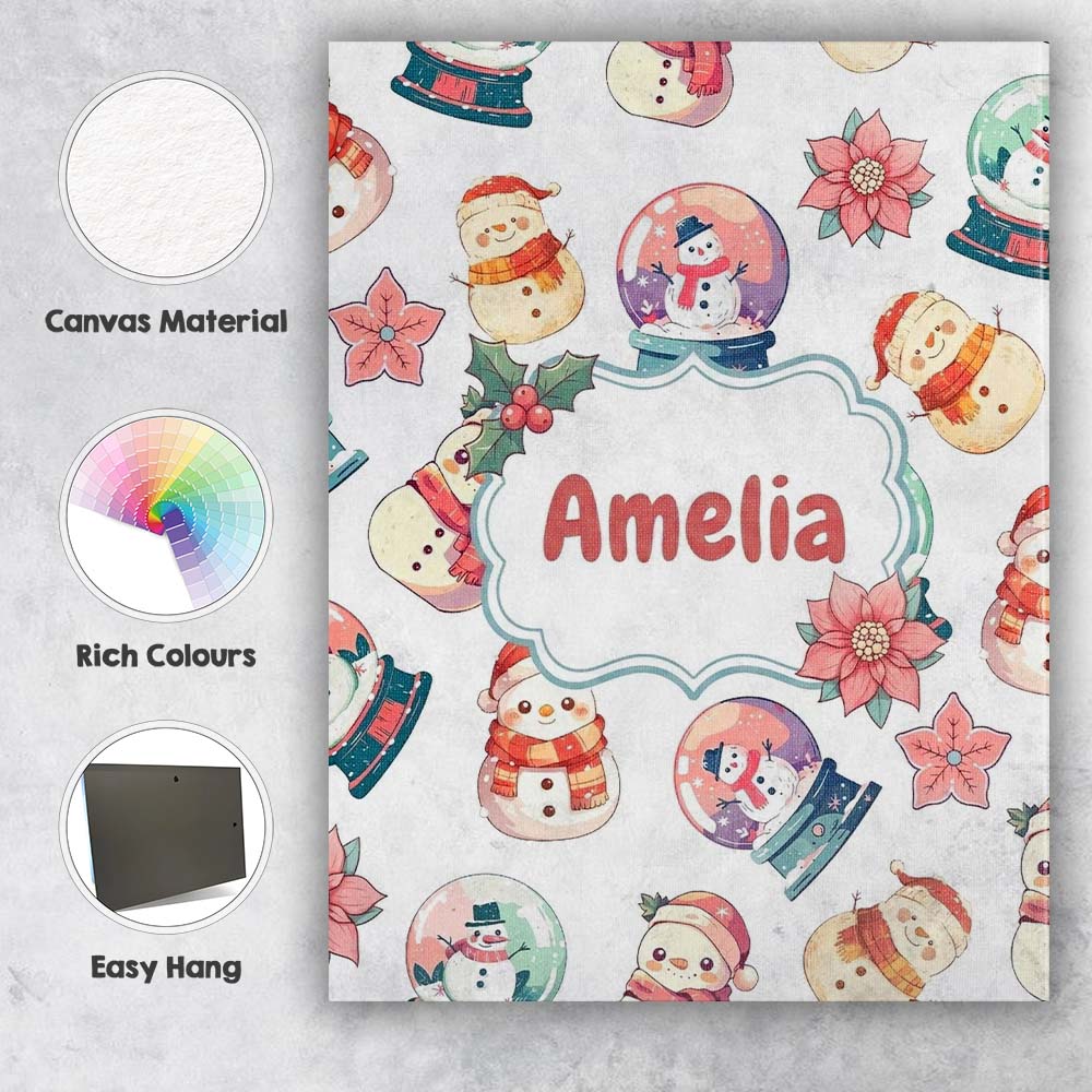 Personalised Name Cute Snowman Snow Globe Custom  Unique Gift Idea Elegant Feature Canvas Wall Art Print Decor Picture Ready to Hang