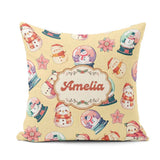 Custom Name Cute Snowman Snow Globe Poinsettia Christmas on Warm Square Filled Cushion Throw Pillow Sofa Bed Home Decor Zip Washable UK Made