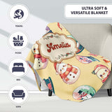 Cute Snowman Snow Globe Poinsettia Christmas on Warm Beige  Personalised Custom Name Super Soft Fleece Blanket Bed Sofa Throw