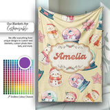 Cute Snowman Snow Globe Poinsettia Christmas on Warm Beige  Personalised Custom Name Super Soft Fleece Blanket Bed Sofa Throw