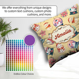 Custom Name Cute Snowman Snow Globe Poinsettia Christmas on Warm Square Filled Cushion Throw Pillow Sofa Bed Home Decor Zip Washable UK Made