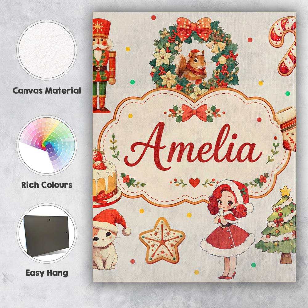 Personalised Name Cute Nutcracker Wreath Custom  Unique Gift Idea Elegant Feature Canvas Wall Art Print Decor Picture Ready to Hang