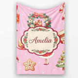 Nutcracker Wreath Cake Girl on Pink Background with Polka Dots  Personalised Custom Name Super Soft Fleece Blanket Bed Sofa Throw