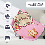 Nutcracker Wreath Cake Girl on Pink Background with Polka Dots  Personalised Custom Name Super Soft Fleece Blanket Bed Sofa Throw