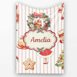 Nutcracker Wreath Cake Girl Christmas Tree on Beige Stripe  Personalised Custom Name Super Soft Fleece Blanket Bed Sofa Throw