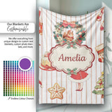 Nutcracker Wreath Cake Girl Christmas Tree on Beige Stripe  Personalised Custom Name Super Soft Fleece Blanket Bed Sofa Throw
