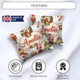 Custom Name Nutcracker Wreath Cake Girl Christmas Tree on Stripe Square Filled Cushion Throw Pillow Sofa Bed Home Decor Zip Washable UK Made