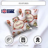 Custom Name Nutcracker Wreath Cake Girl Christmas Tree on Stripe Square Filled Cushion Throw Pillow Sofa Bed Home Decor Zip Washable UK Made
