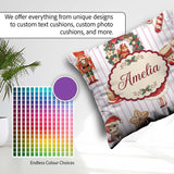 Custom Name Nutcracker Wreath Cake Girl Christmas Tree on Stripe Square Filled Cushion Throw Pillow Sofa Bed Home Decor Zip Washable UK Made