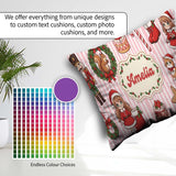Custom Name Nutcracker Wreath Cake Girl Christmas Tree on Stripe Square Filled Cushion Throw Pillow Sofa Bed Home Decor Zip Washable UK Made