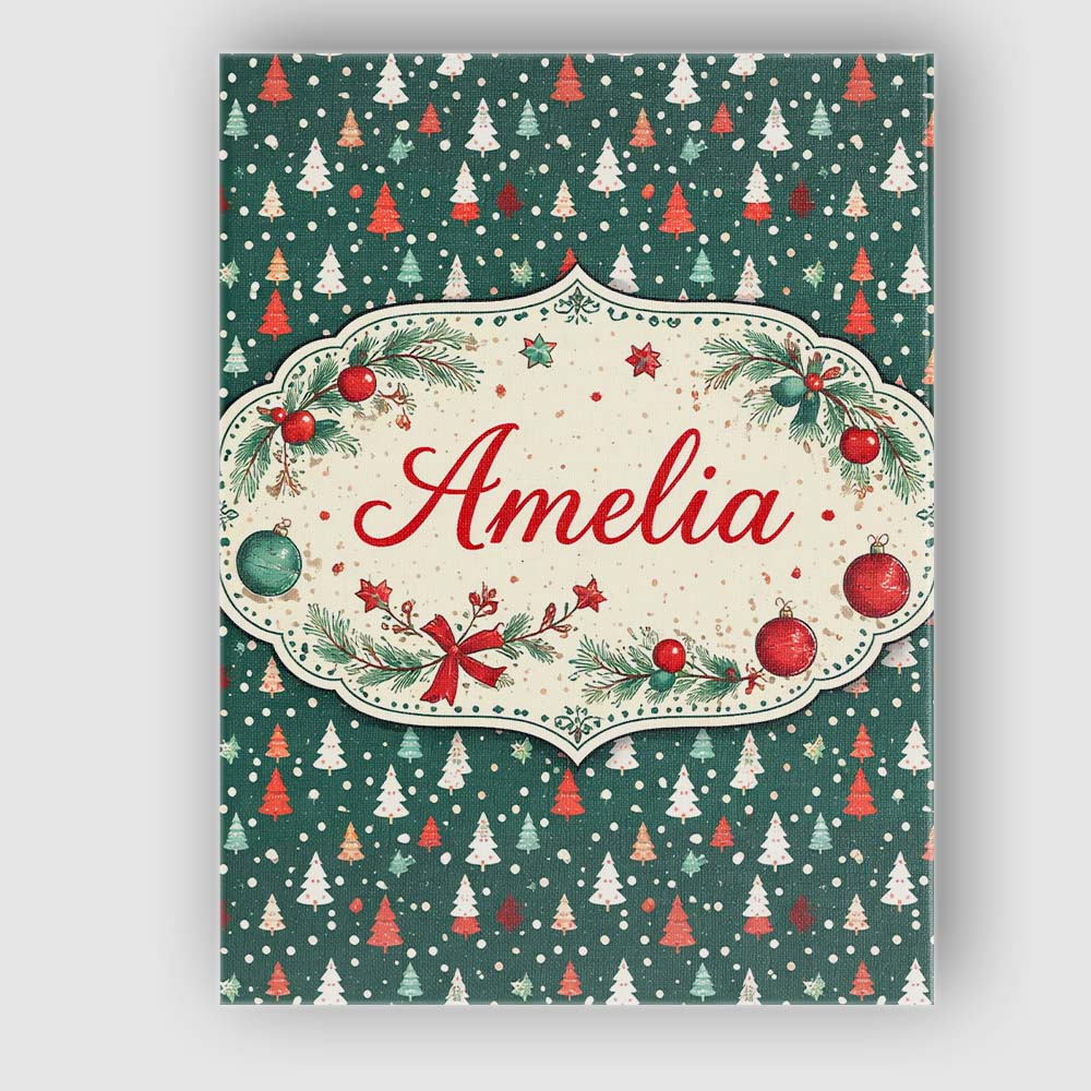 Personalised Name Minimal Christmas Trees Polka Dot Green Seamless Custom  Unique Canvas Wall Art Print Decor Picture Ready to Hang
