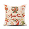 Custom Name Nutcracker Wreath Cake Girl Christmas Tree on Stripe Square Filled Cushion Throw Pillow Sofa Bed Home Decor Zip Washable UK Made