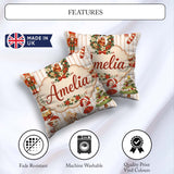 Custom Name Nutcracker Wreath Cake Girl Christmas Tree on Stripe Square Filled Cushion Throw Pillow Sofa Bed Home Decor Zip Washable UK Made