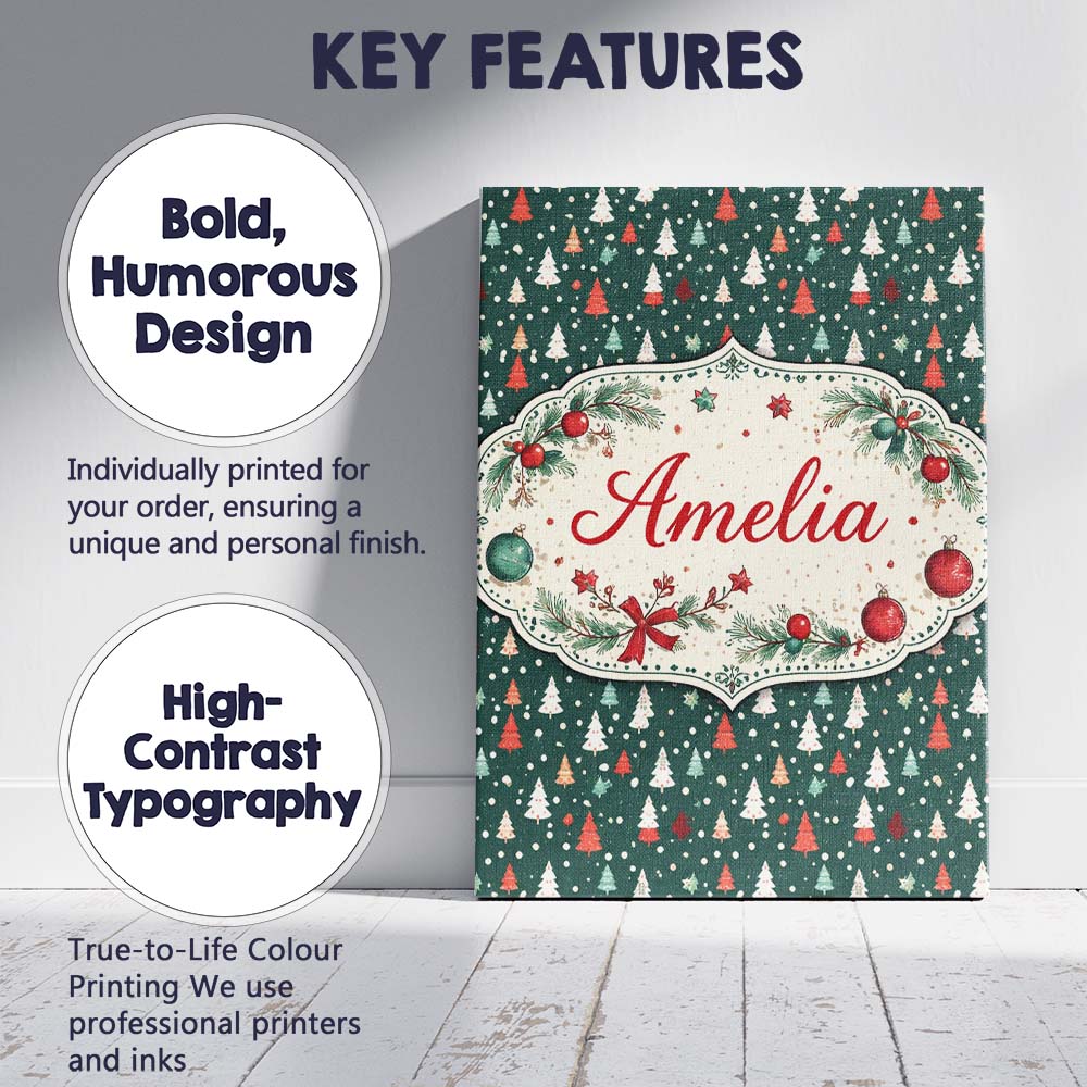 Personalised Name Minimal Christmas Trees Polka Dot Green Seamless Custom  Unique Canvas Wall Art Print Decor Picture Ready to Hang