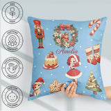 Custom Name Nutcracker Wreath Cake Girl on Blue with Snow Dots Square Filled Cushion Throw Pillow Sofa Bed Home Decor Zip Washable UK Made