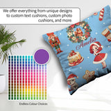 Custom Name Nutcracker Wreath Cake Girl on Blue with Snow Dots Square Filled Cushion Throw Pillow Sofa Bed Home Decor Zip Washable UK Made