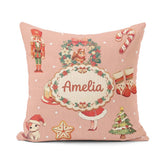 Custom Name Nutcracker Wreath Cake Girl on Peach with Snow Dots Square Filled Cushion Throw Pillow Sofa Bed Home Decor Zip Washable UK Made